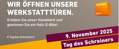 Wir öffnen unsere Werkstatttüren. Erleben Sie Handwerk, gewinnen Sie ein Holz-E-Bike! 9. November 2025, Tag des Schreiners.